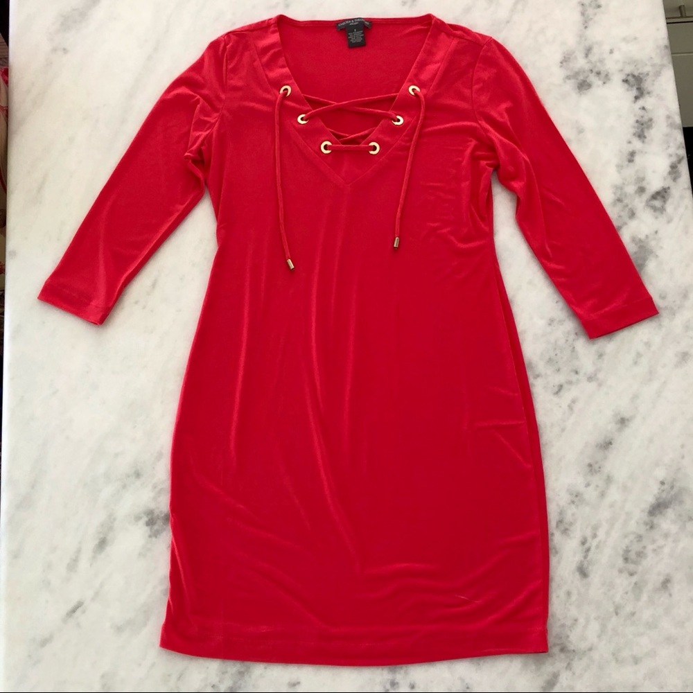 Coral Chelsea and Theodore Dress with gold detail